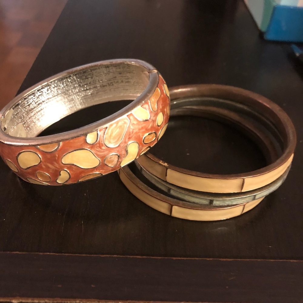 Bangle bracelet set orange yellow green gold